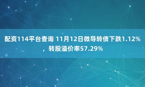 配资114平台查询 11月12日微导转债下跌1.12%，转股溢价率57.29%